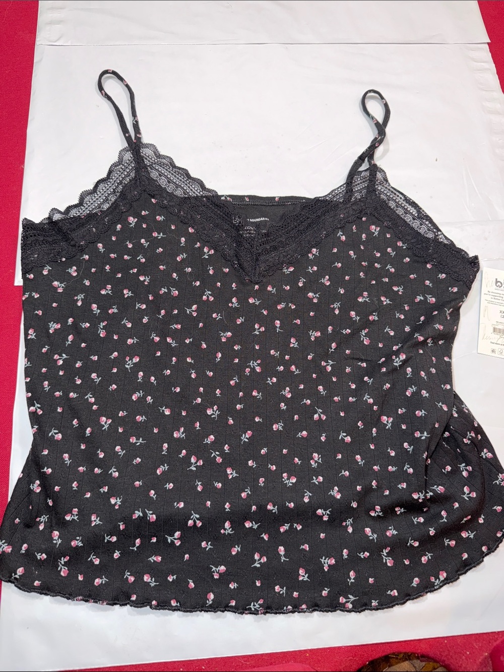 No Boundaries NEW Black pink floral babydoll lace trim Tank Top cami XXXL sz 21